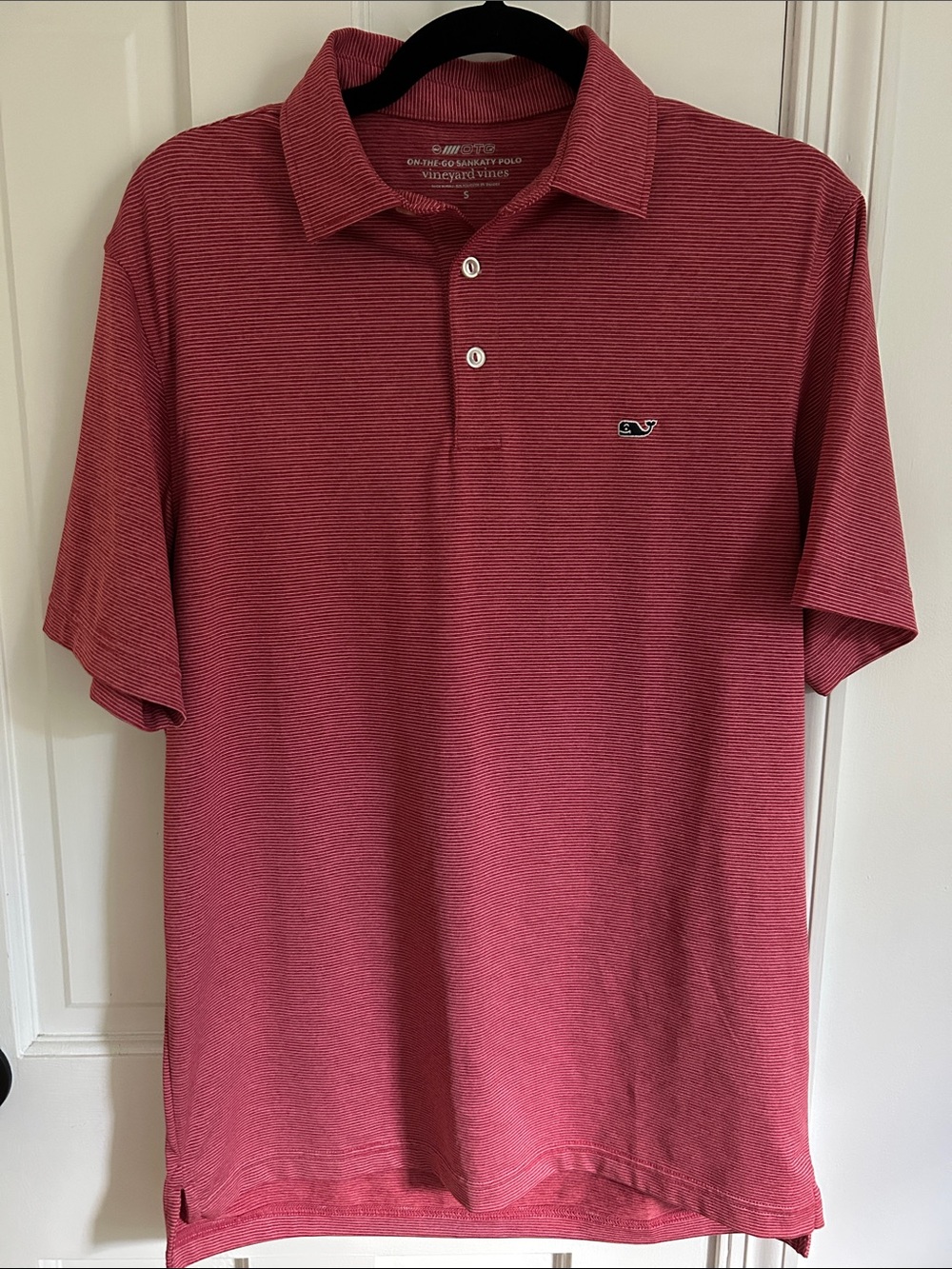 Vineyard Vines Pink Red Microstripe Performance Polo